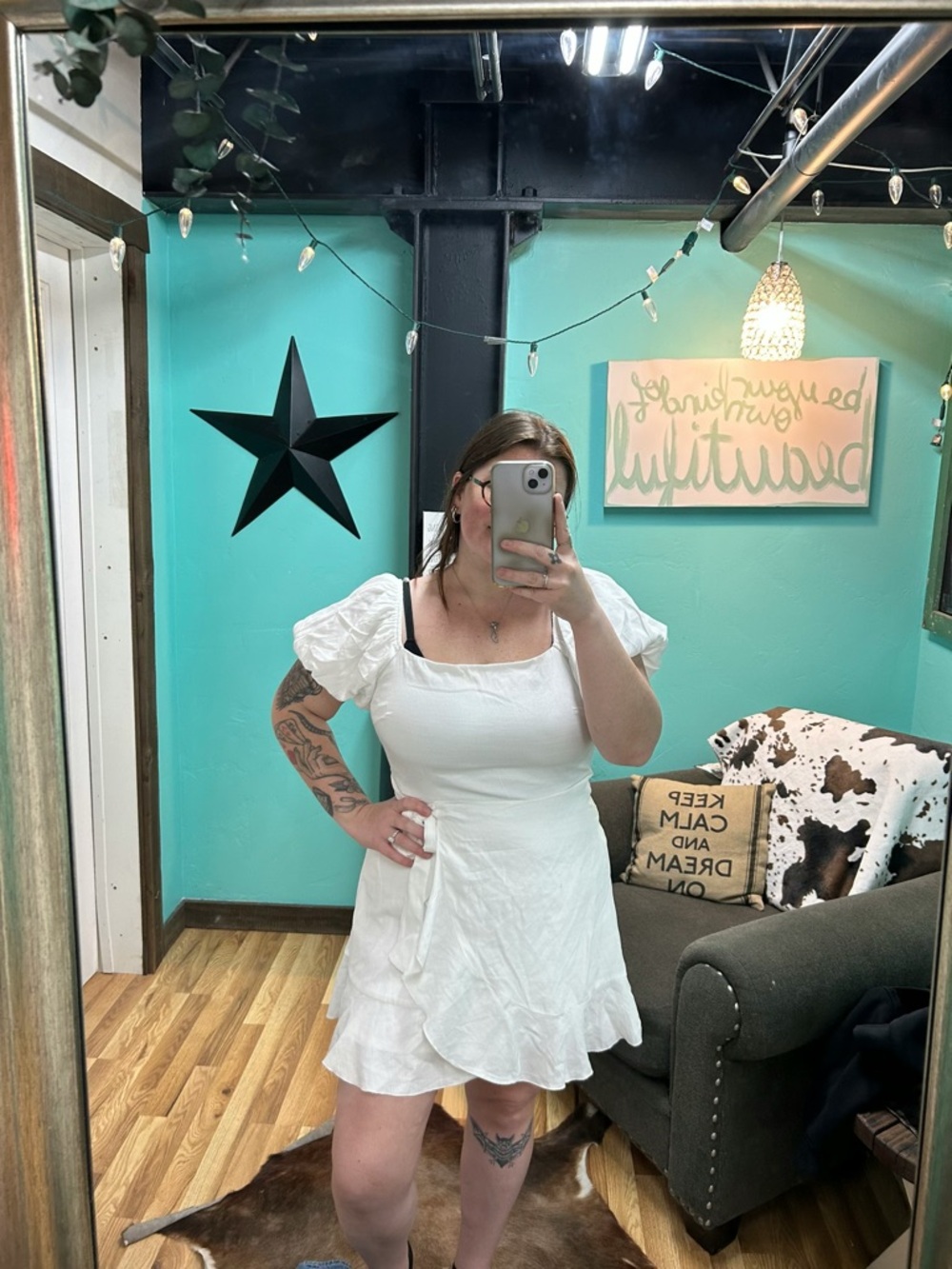 Trixxi White Puff-Sleeve Wrap Mini Dress